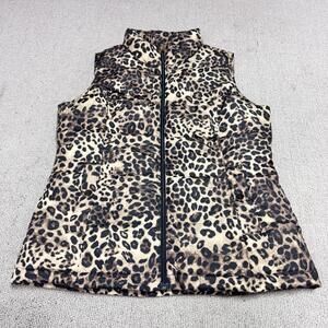 Charter Club Vest Brown Black Animal Print Sleeveless Full Zip Women’s Small